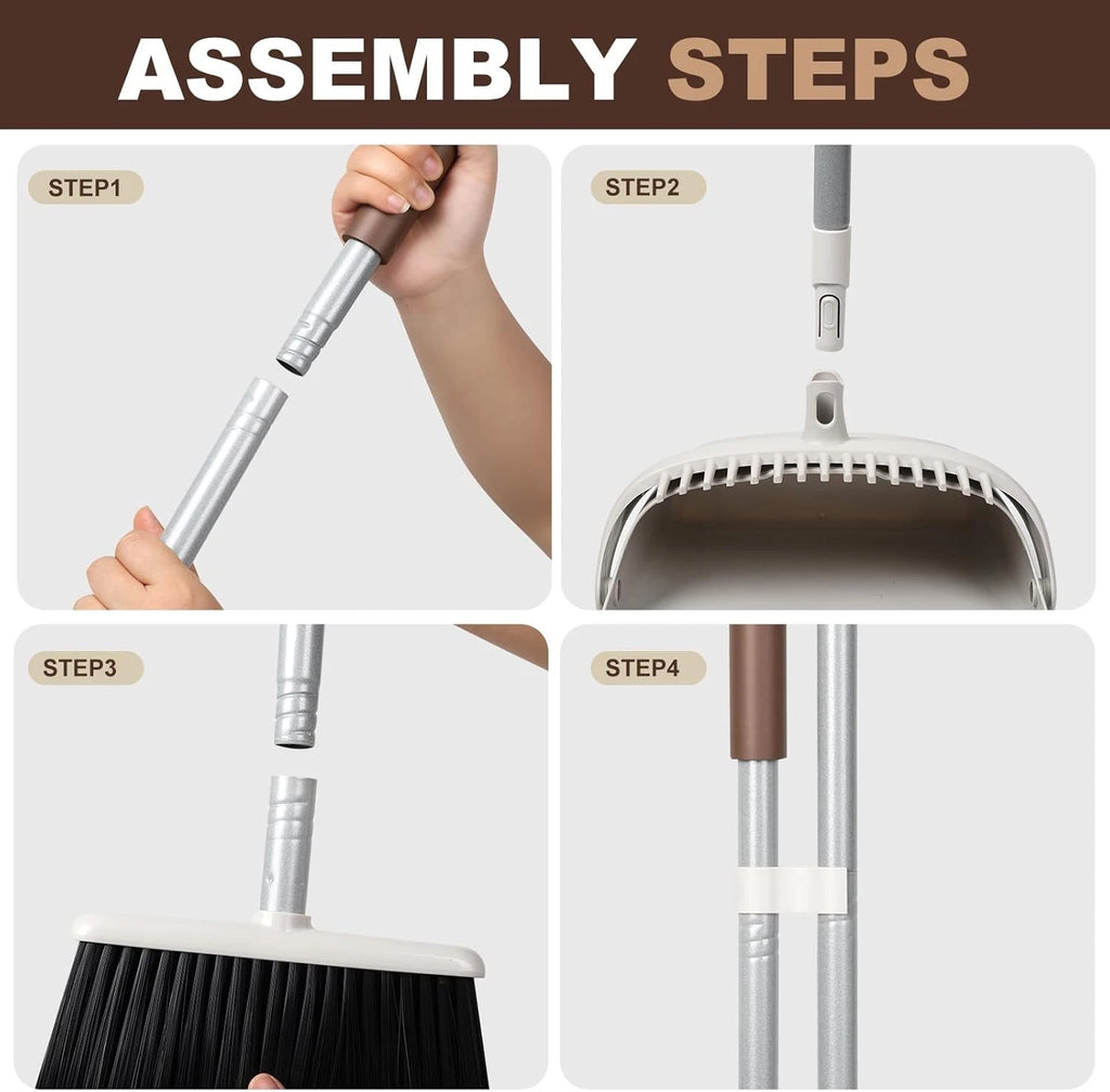 Broom & Dustpan Set - 54" Long Handle, Upright Lightweight for Home/Kitchen