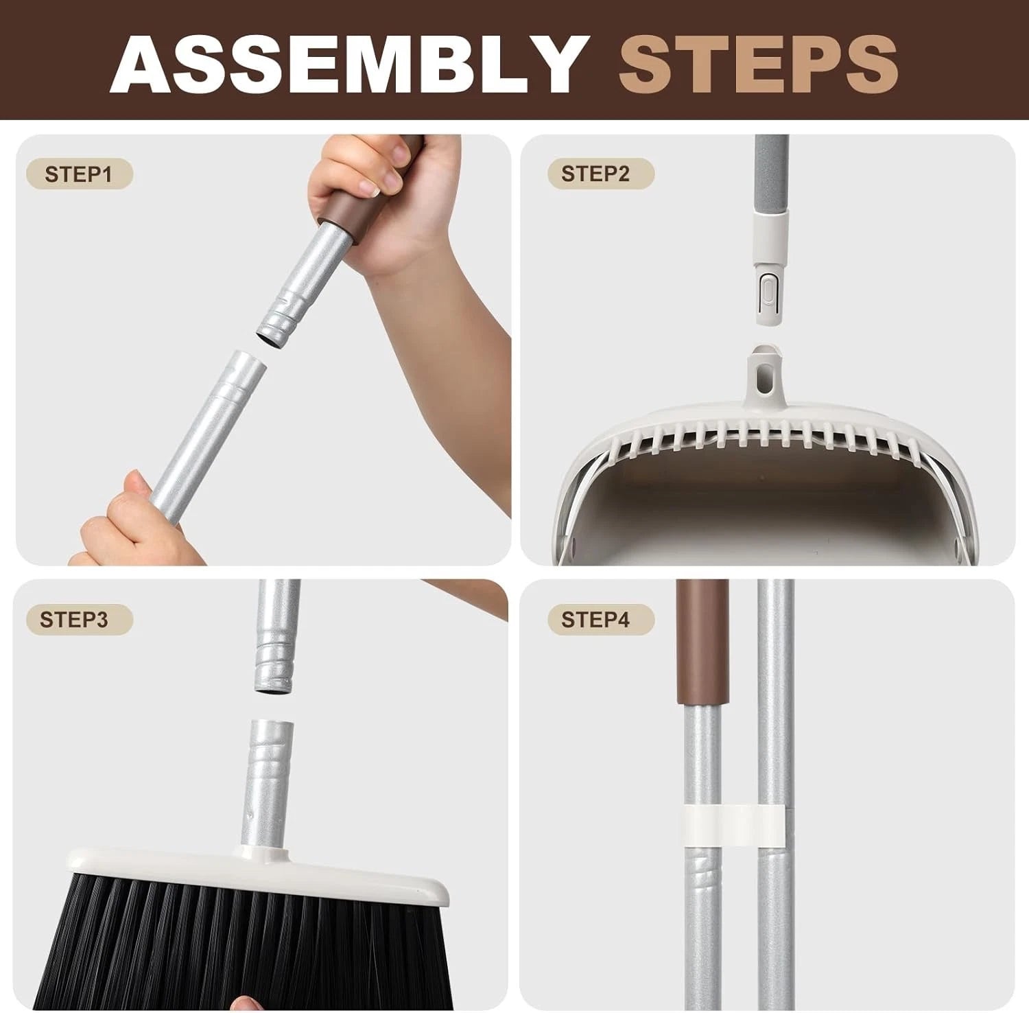 Broom & Dustpan Set - 54" Long Handle, Upright Lightweight for Home/Kitchen