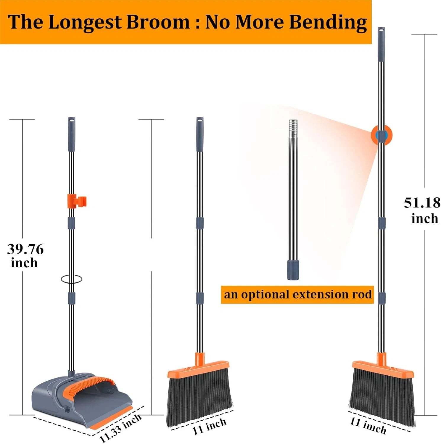 Broom and Dustpan Set, Self-Cleaning with Dustpan Teeth, Sweeping, Ideal for Dog