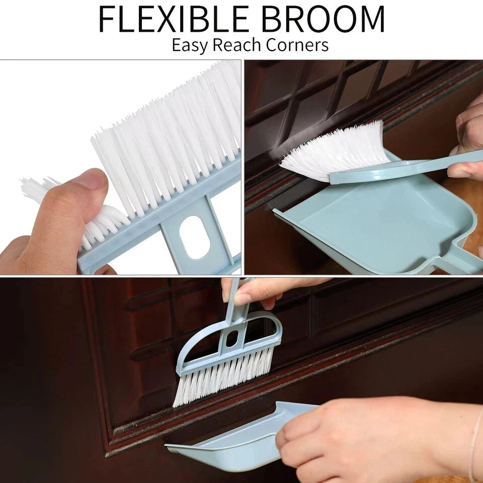 3 Pack Mini Hand Broom and Dustpan Set Small Dust Pans with Brush