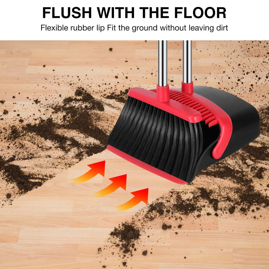 Broom and Dustpan Set, 52-in Long Adjustable Handle Broom Dustpan Combo with ...