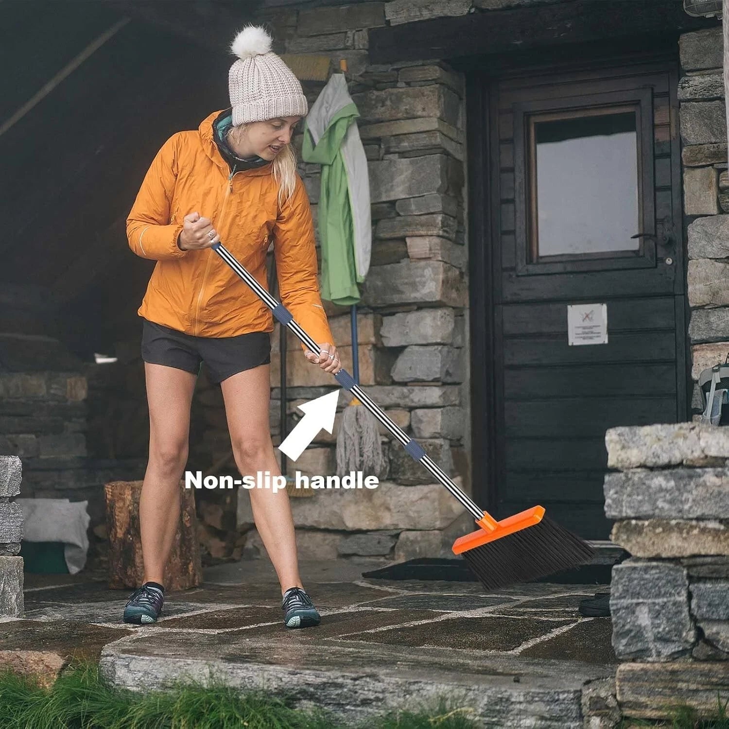 Broom Dustpan Set Self-Cleaning Indoor Outdoor Heavy Duty Recycled Material