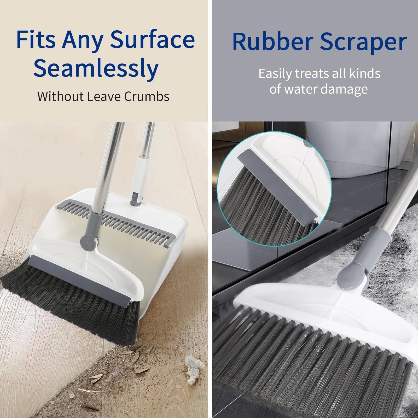 Broom with Dustpan Combo Set, 2 in 1 Broom and Dustpan Set with Long Handle, ...