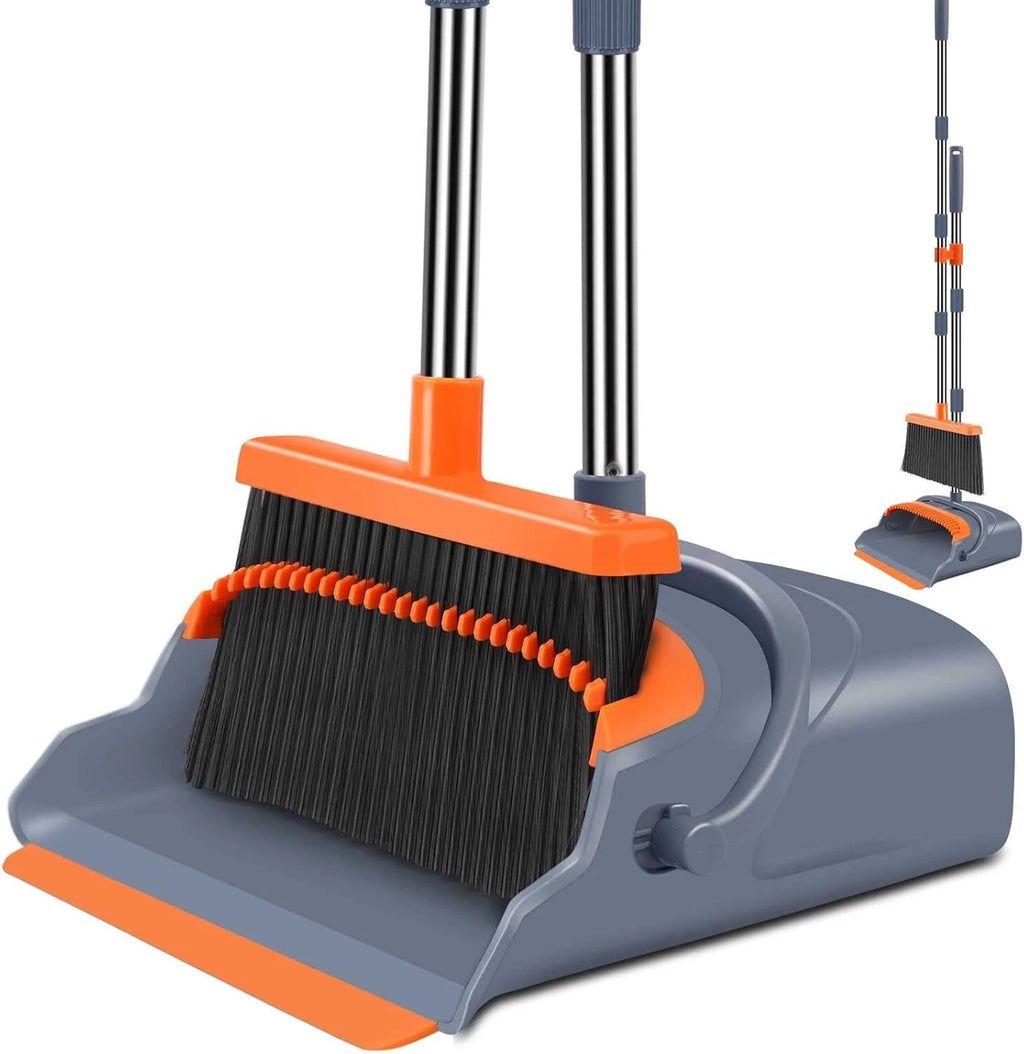 Upgrade Broom and Dustpan Set, Self-Cleaning with Dustpan Teeth