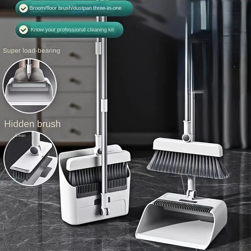 Broom and Dustpan Combo Set for Sweeping Indoor and Outdoor Broom 3 in 1 Long Ha