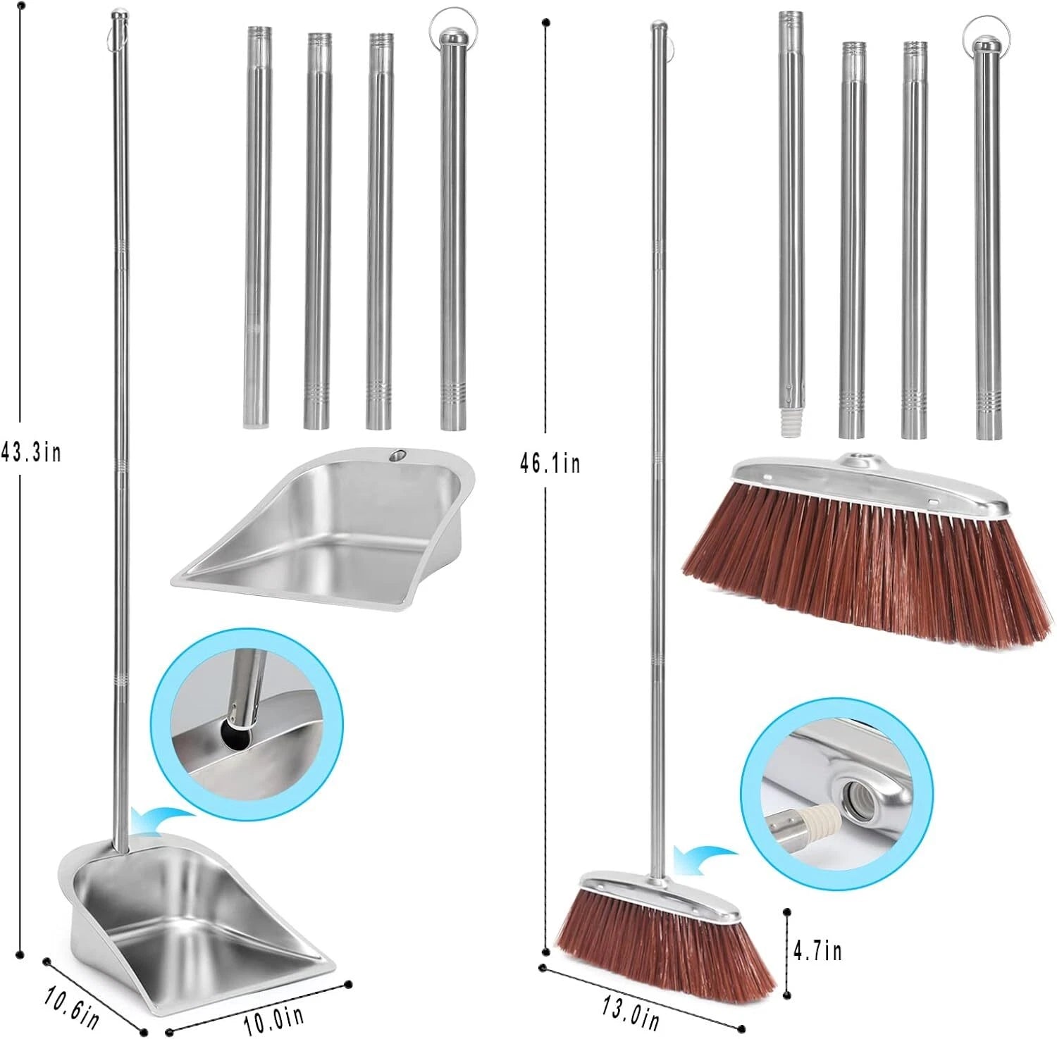 Broom and Dustpan Set for Home, 56" Upright Long Handle Broom and Dustpan Set