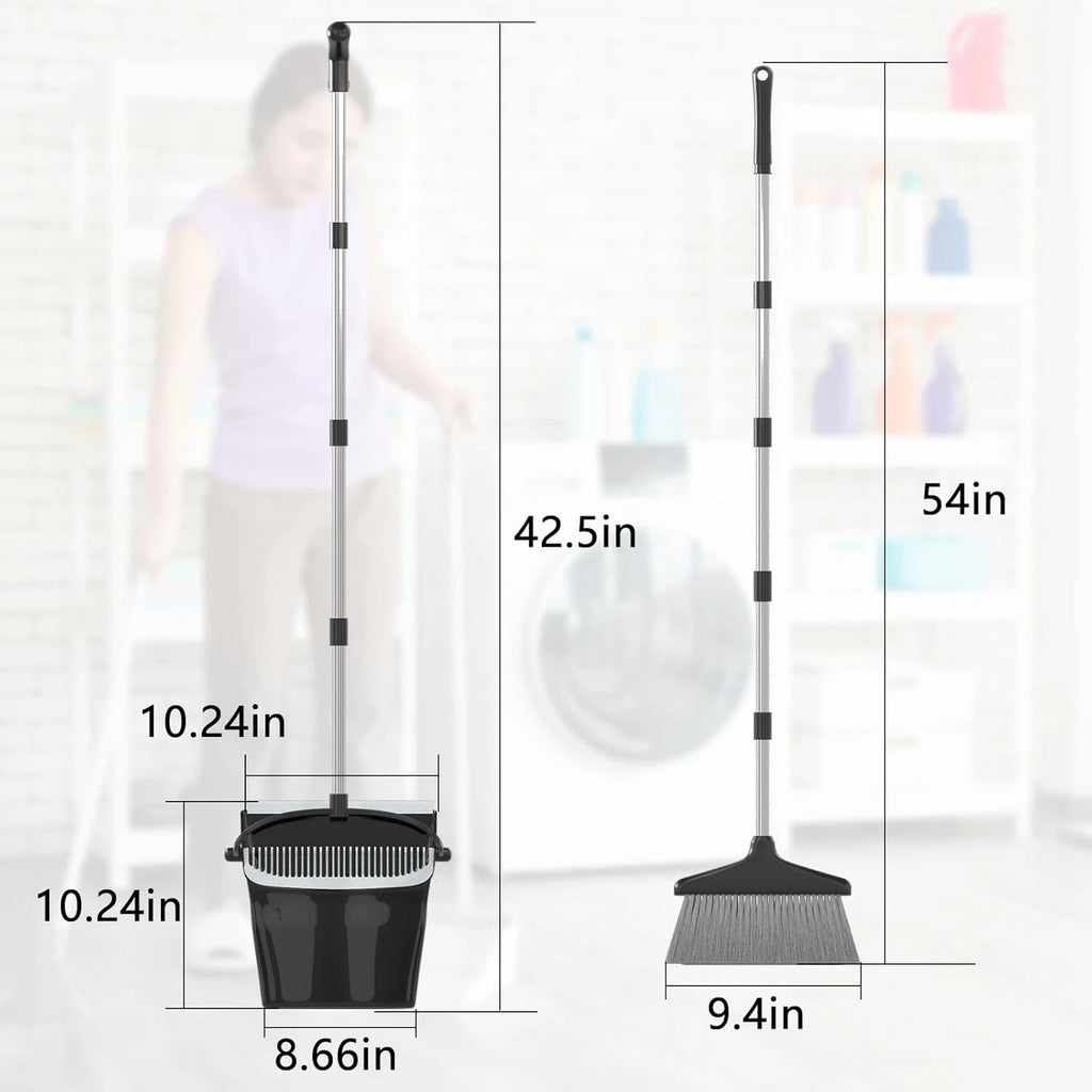 Broom with Dustpan Combo Set (54”) Long Handle Household Dust Pan for Home Offic
