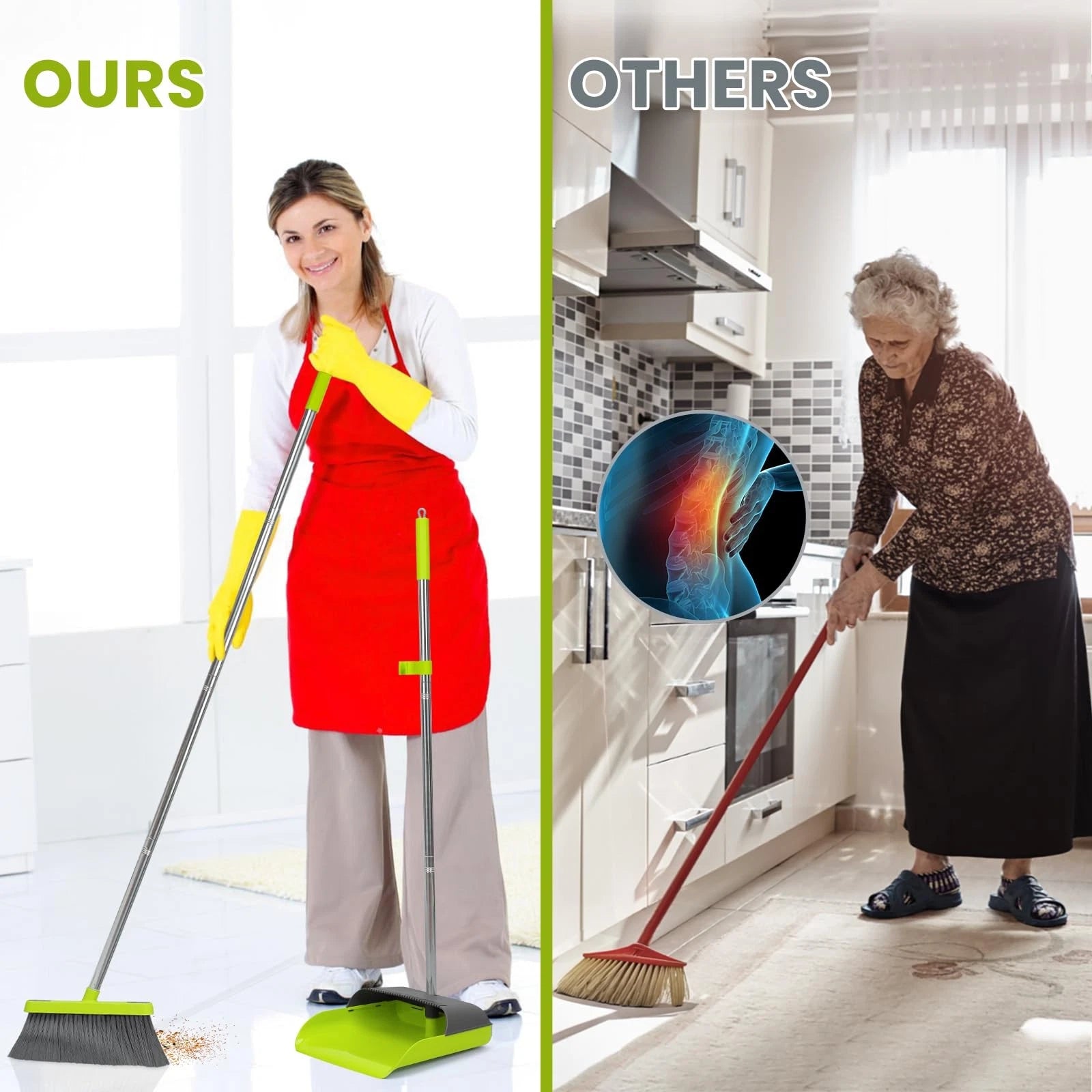 Broom and Standing Dustpan Set 50â€ Angle Broom with Long Handle Dust Pans for