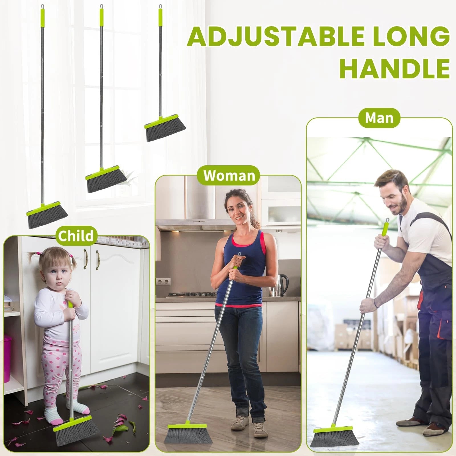 Broom and Standing Dustpan Set 50â€ Angle Broom with Long Handle Dust Pans for