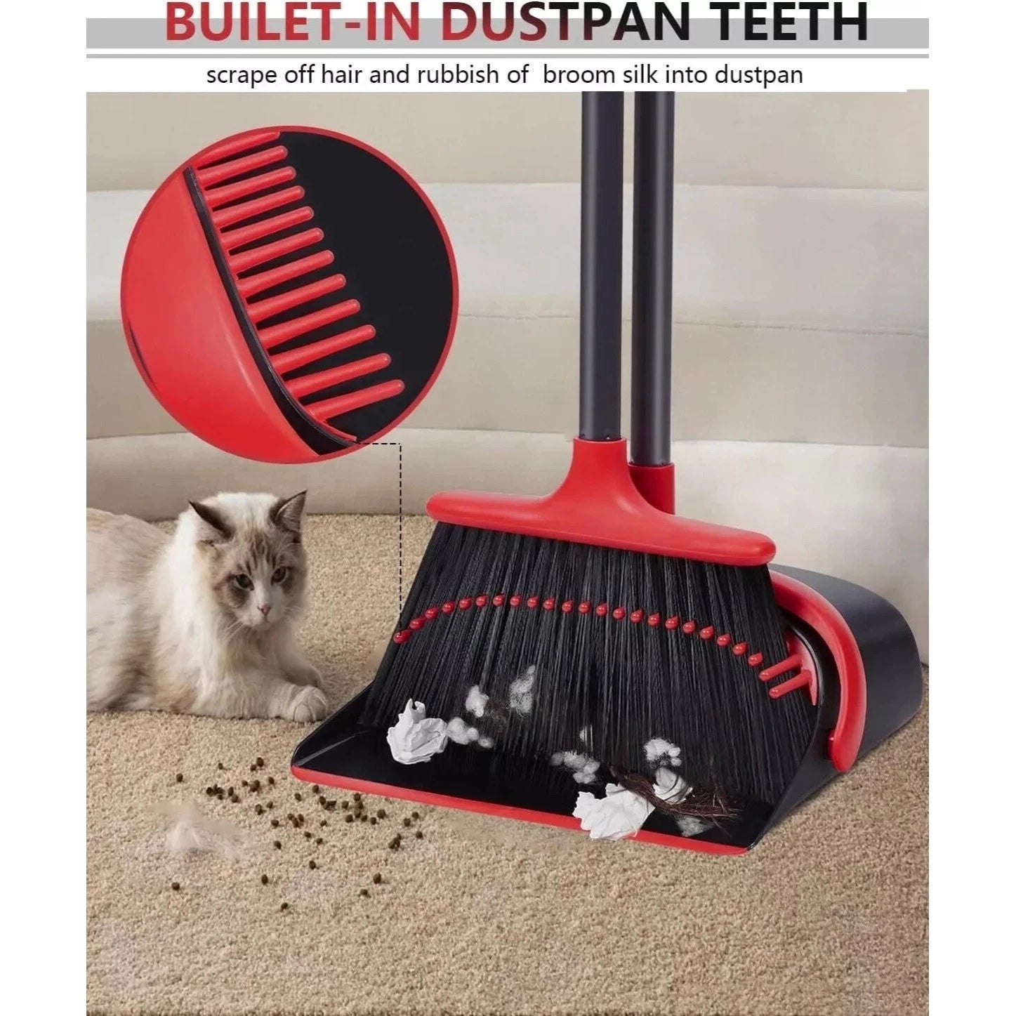 Durable Broom and Dustpan Set with 52" Adjustable Long Handle