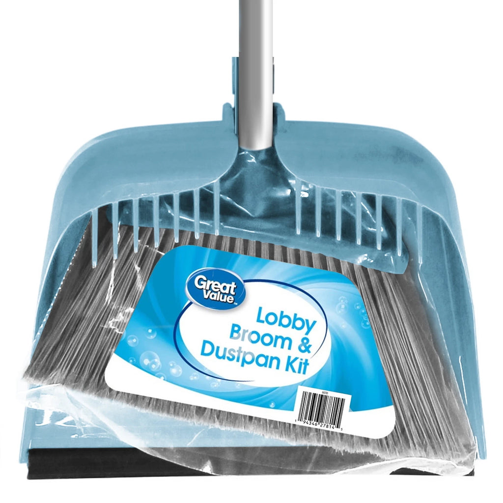 Lobby Broom and Dustpan Set, 2.75" x 11.81" x 41", Blue