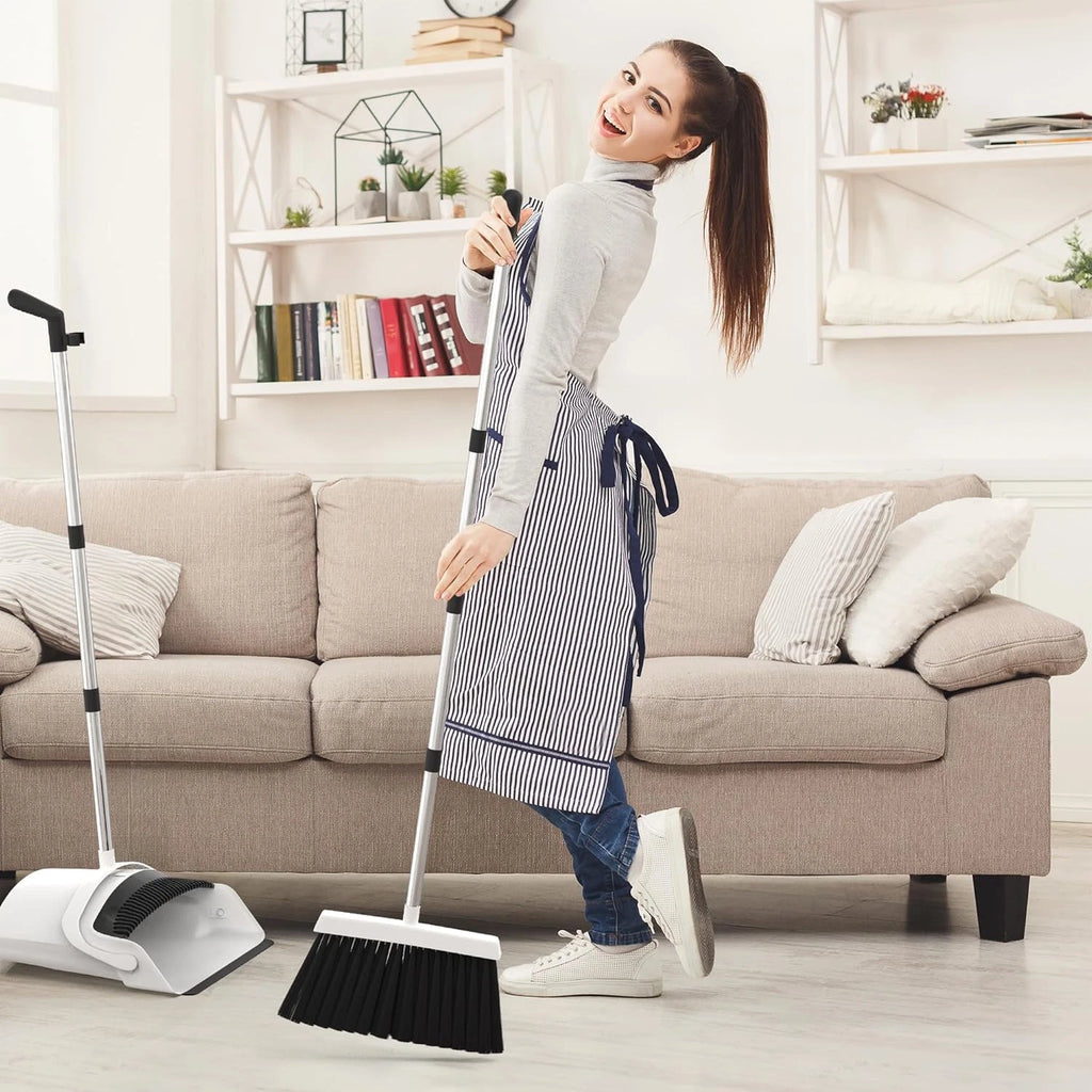 Broom and Dustpan Set - Adjustable Handle, Upright Standing, Lightweight and Rob