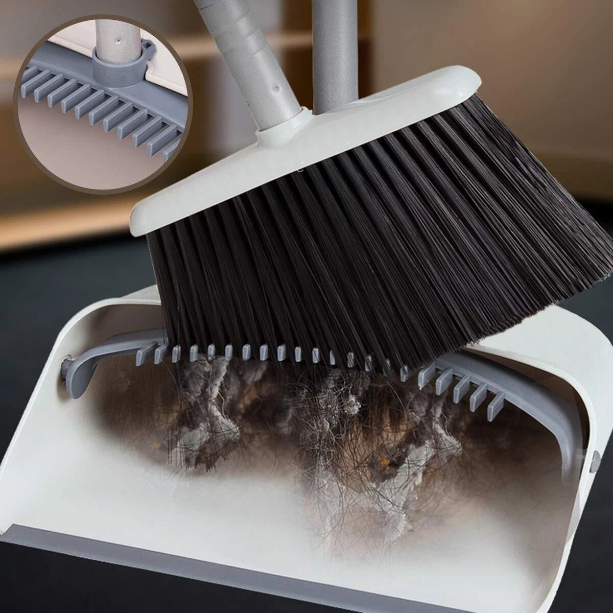 Broom and Dustpan Set Long Handle Lightweight Upright Standing Home Kitchen