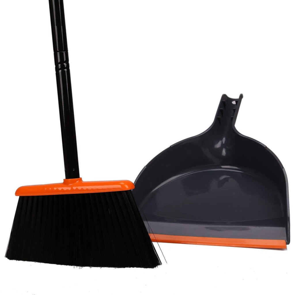 TreeLen Angle Broom and Dustpan Set Dust Pan Snaps On Broom Handles Orange