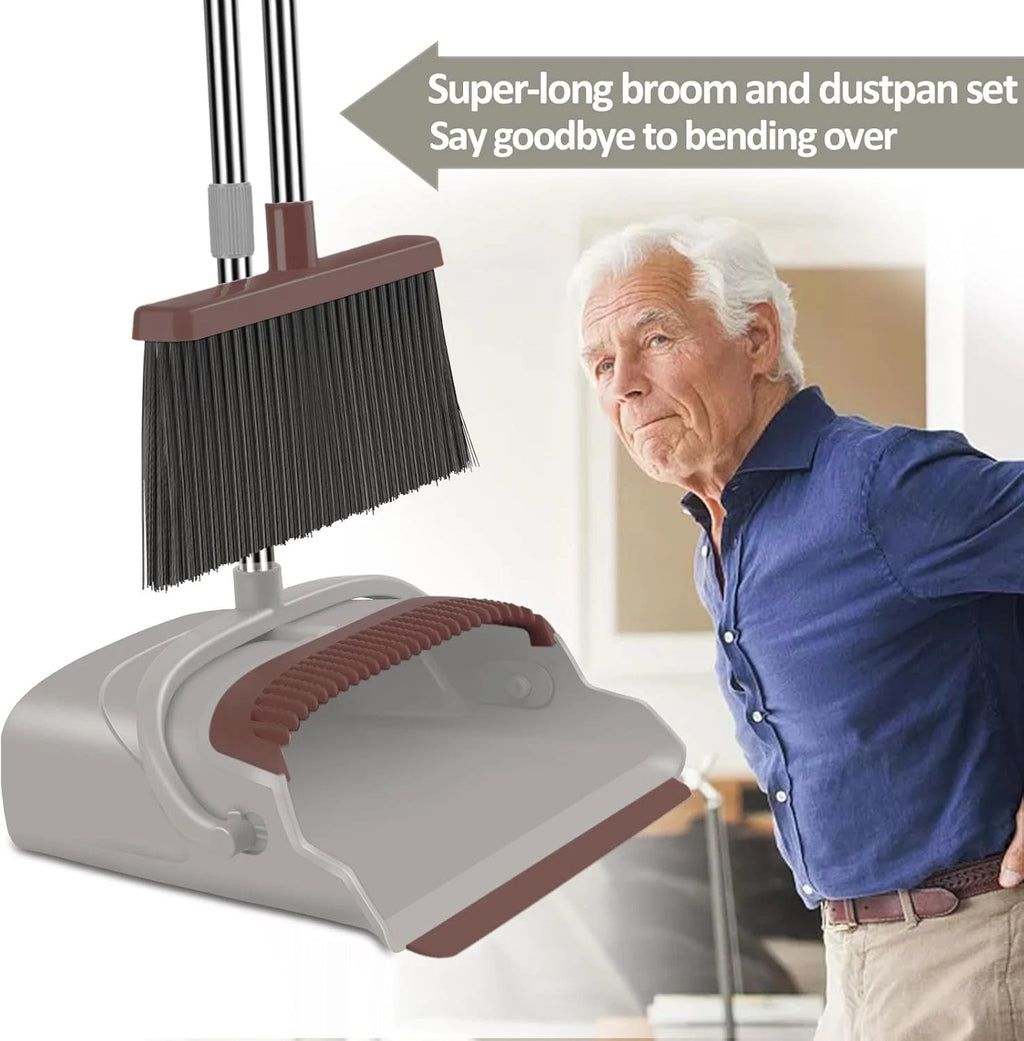 Broom and Dustpan Set, Self-Cleaning with Dustpan Teeth, Ideal for Dog Cat Pets
