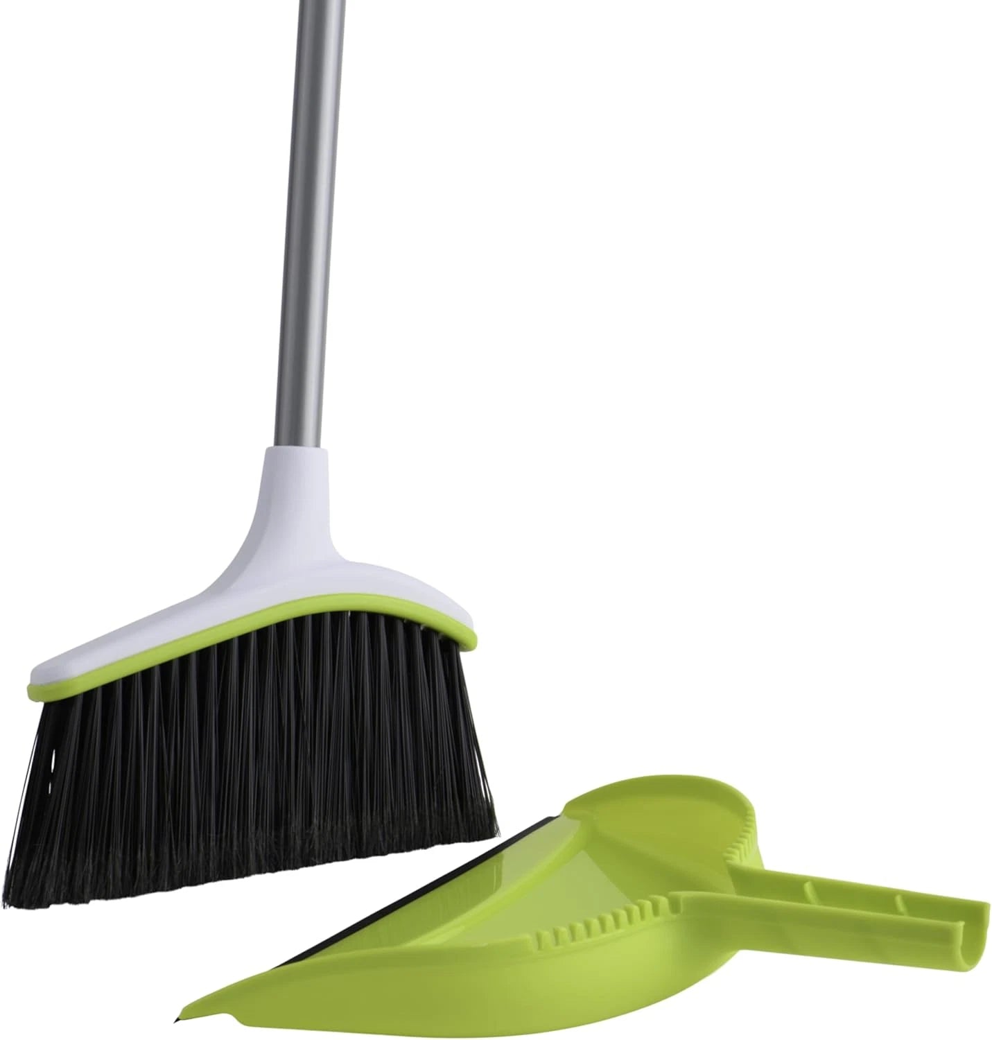 Basics 2 Piece Angled Broom Dustpan Set 44 Inch Long Handle Silver Green