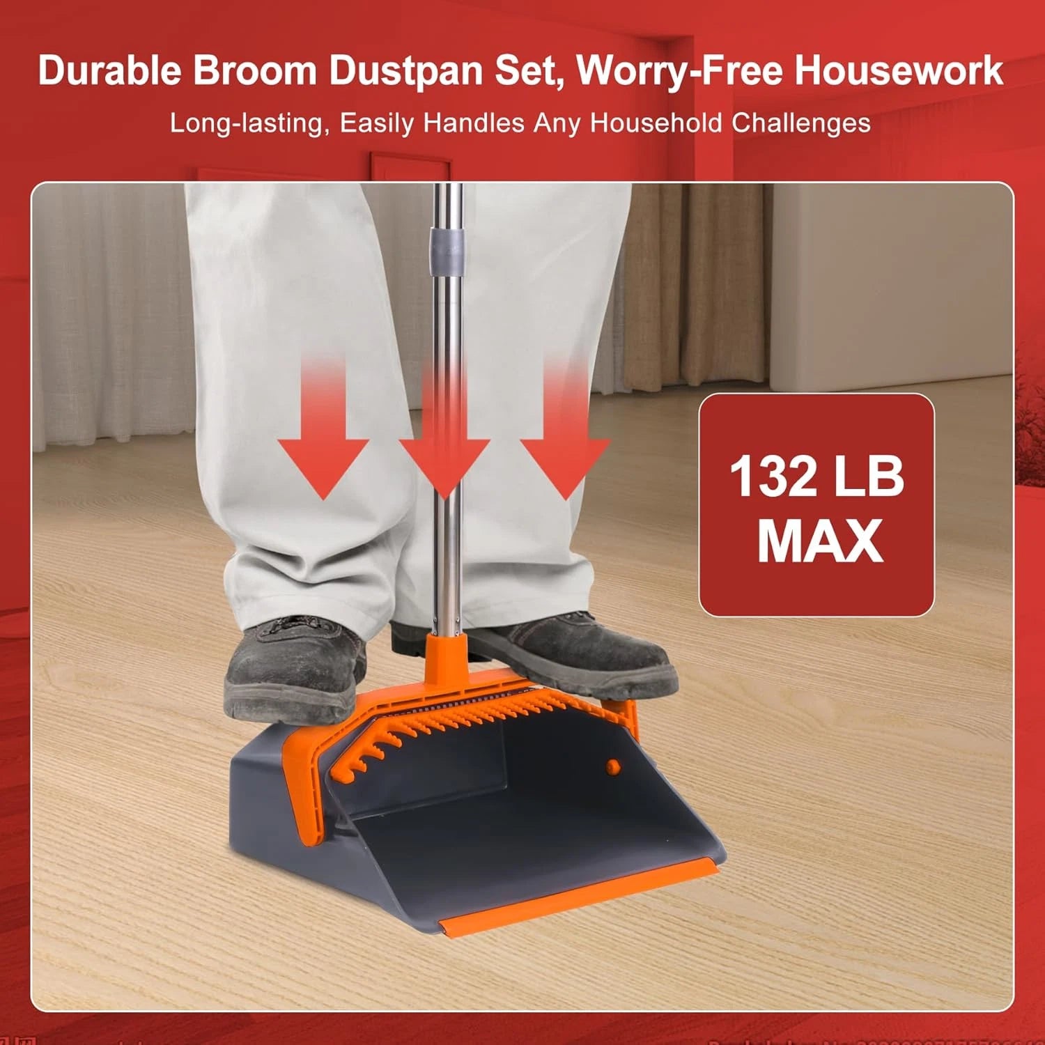Broom and Dustpan Set with 51'' Long Handle, Upright Broom and Dustpan Combo