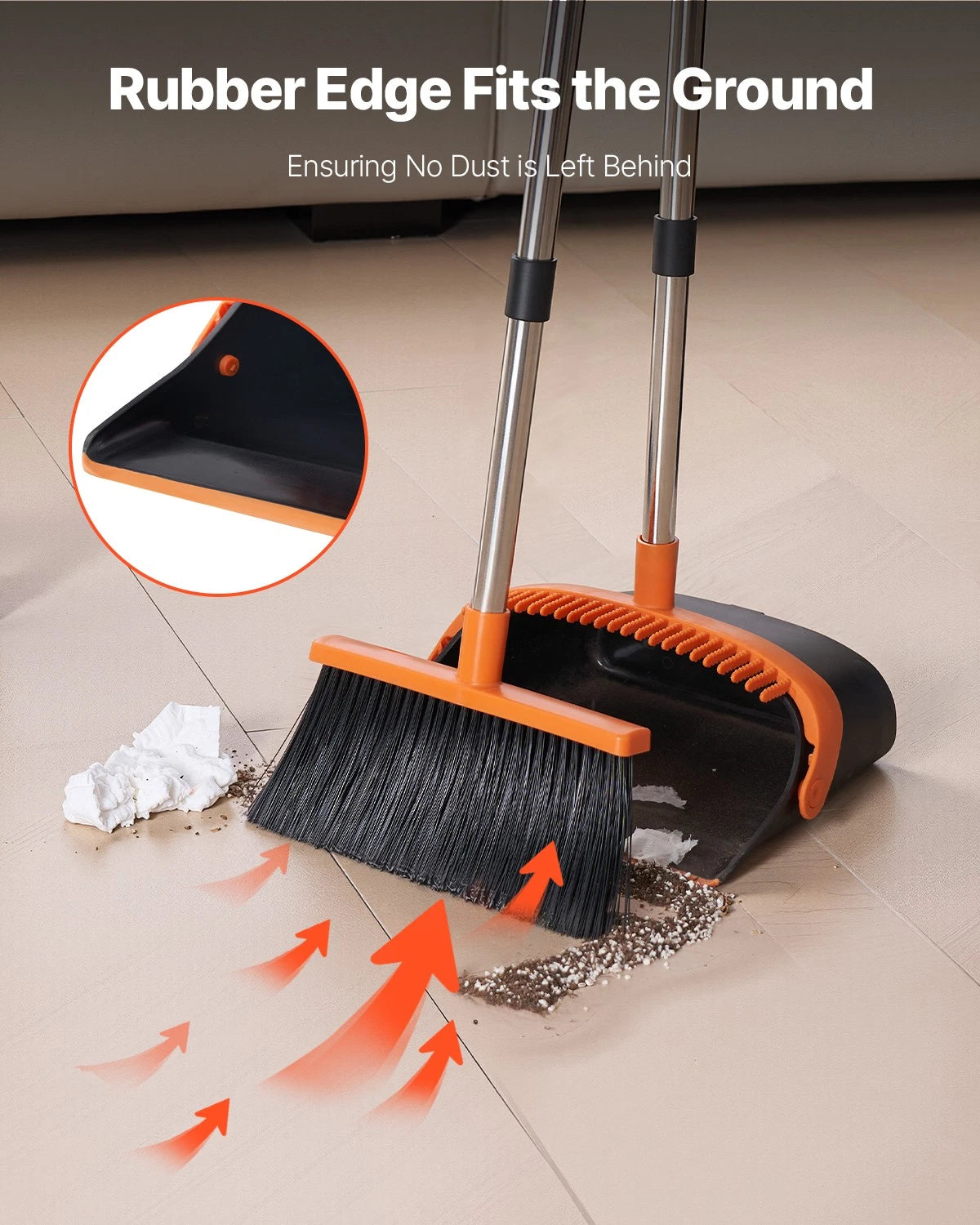 VEVOR Broom and Dustpan Set with Self-Cleaning Teeth for Home Office Restaurant