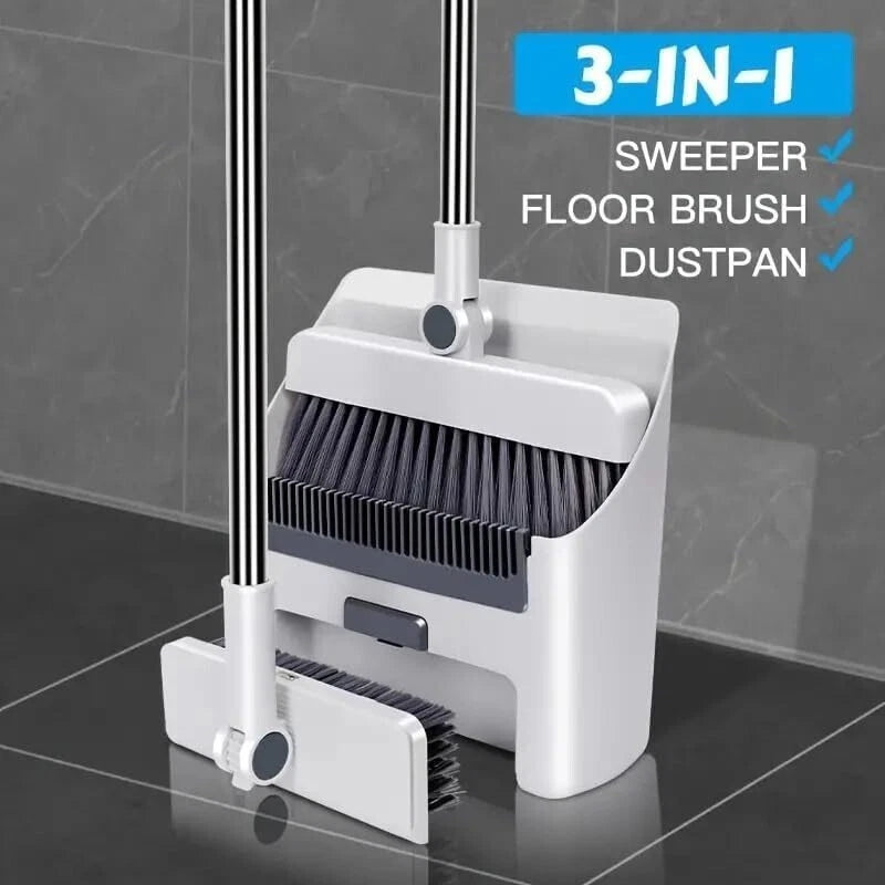 3-In-1 Broom And Dustpan Set 180 Degree Rotatable Broom Dustpan Combo  Gary