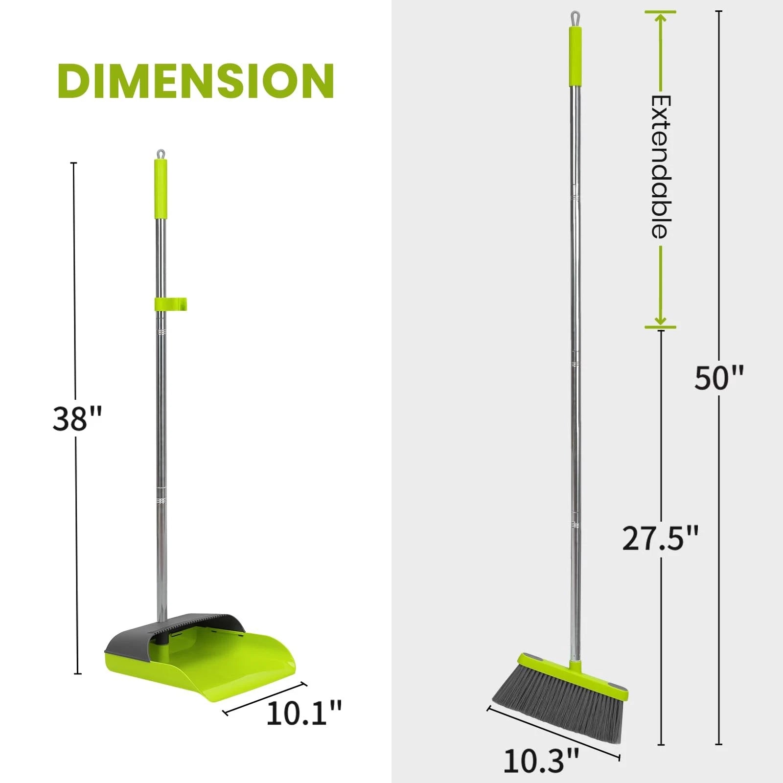 Broom and Standing Dustpan Set 50â€ Angle Broom with Long Handle Dust Pans for