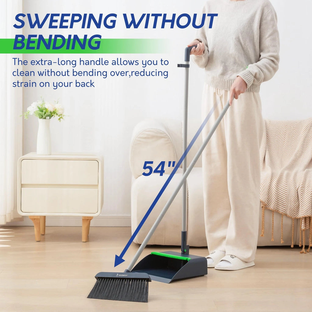 Broom and Dustpan Set with 54'' Adjustable Long Handle, Angled Broom with Dus...