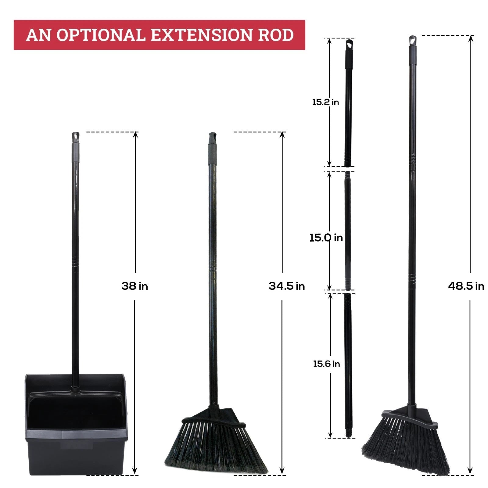 38" Upright Lobby Broom and Dustpan Set for Home & Commercial Use, 1 Set