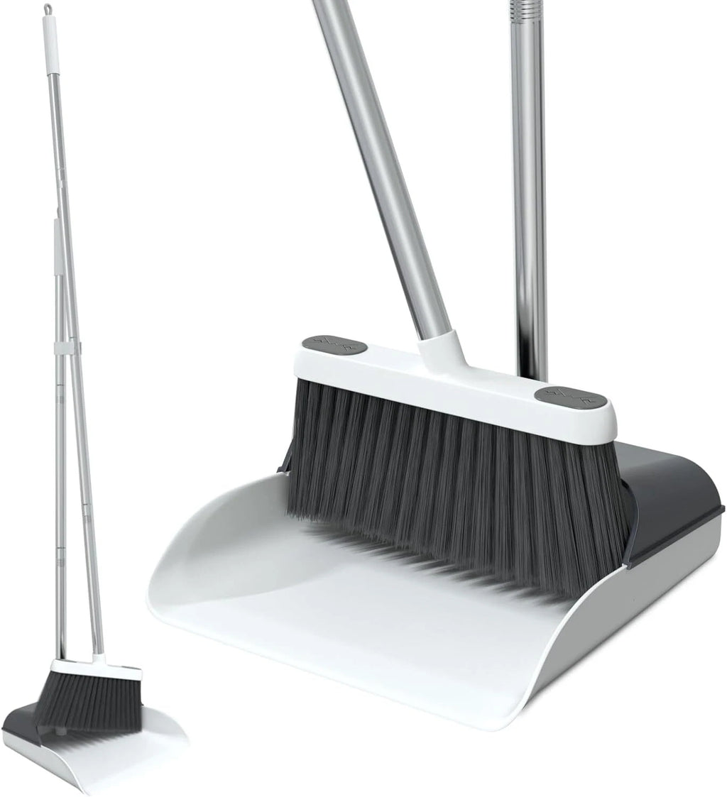 Stand up Dustpan and Broom Set 50” Long Handle Broom with Dust Pan, 20° Angled f