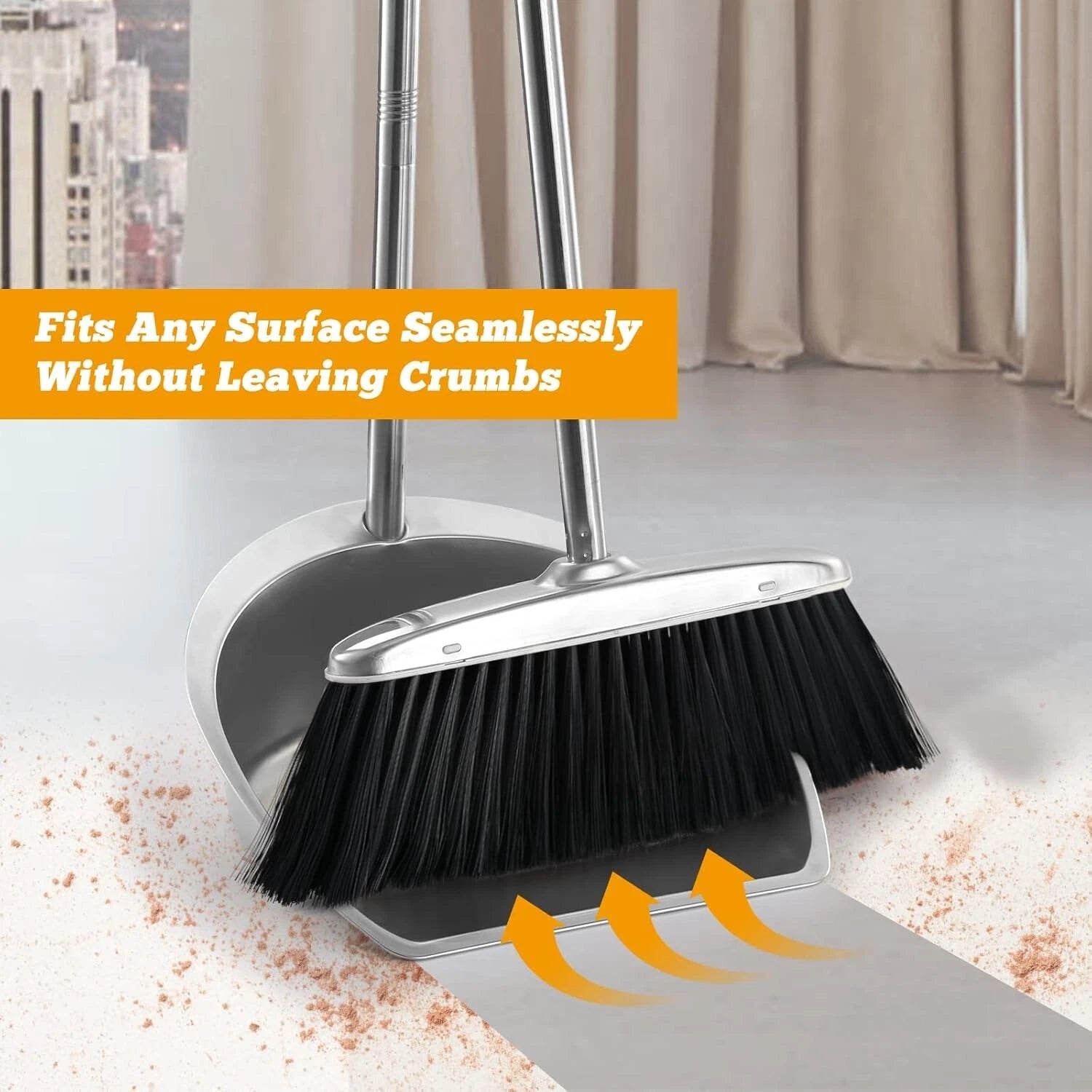 Broom And Dustpan Set For Home Upright Broom And Dust Pan With Long Handle Heavy