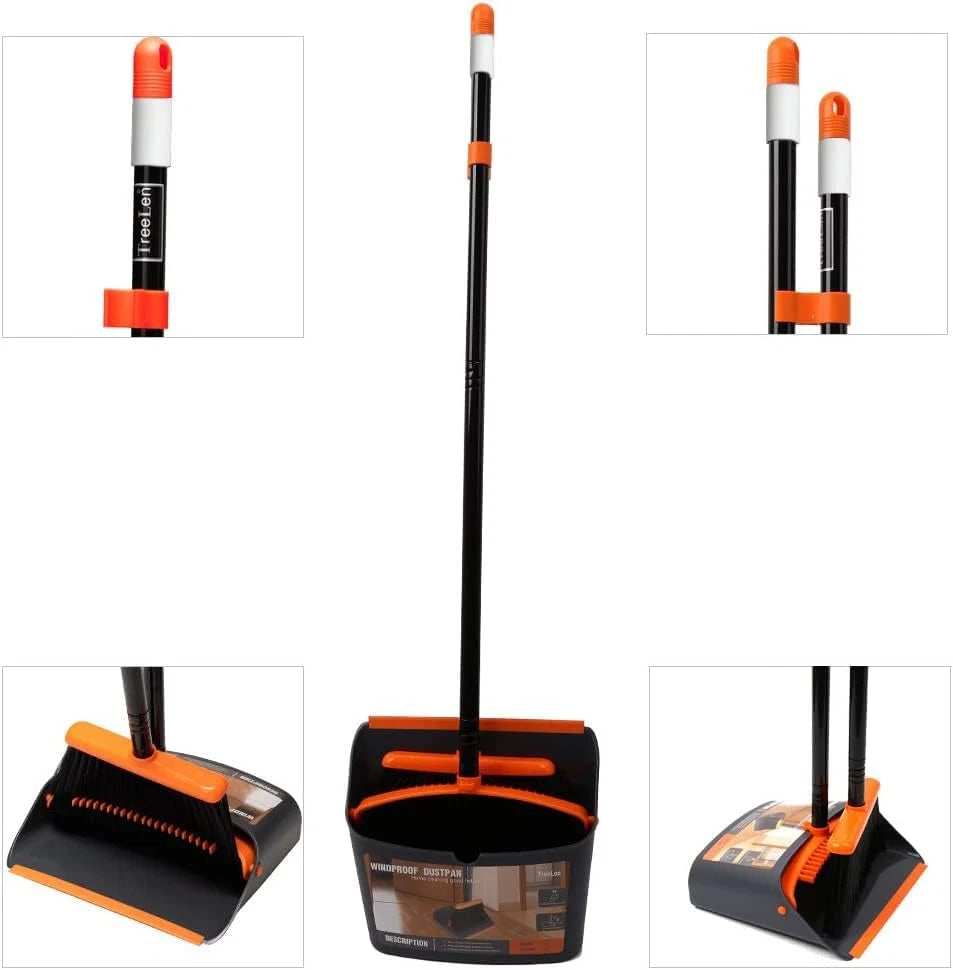 Broom and Dustpan Set with 52" Long Handle for Home Kitchen Room Office Lobby Fl
