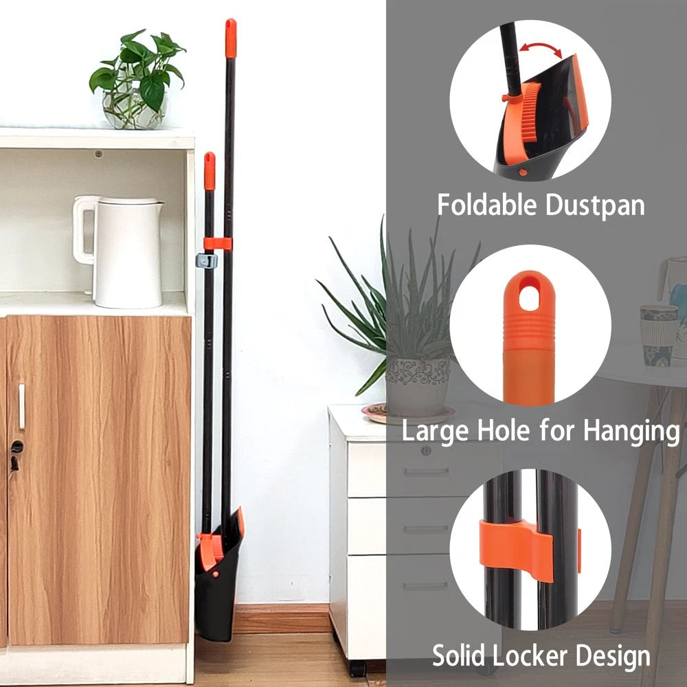 Broom and Dustpan Set for Home, Long Handle Lightweight Broom Set with Comb Teet