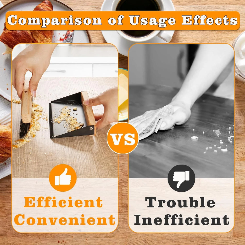 Small Dust Pan and Brush Set, Mini Hand Broom and Dustpan Set, Wooden Crumb Swee