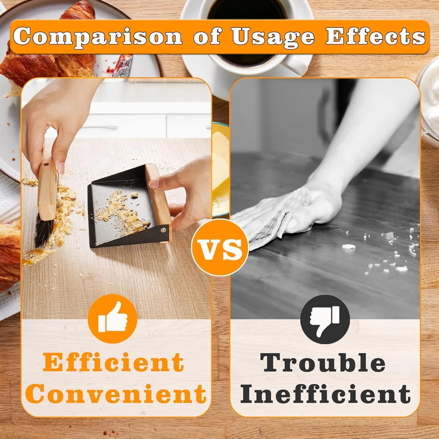 Small Dust Pan and Brush Set, Mini Hand Broom and Dustpan Set, Wooden Crumb Swee