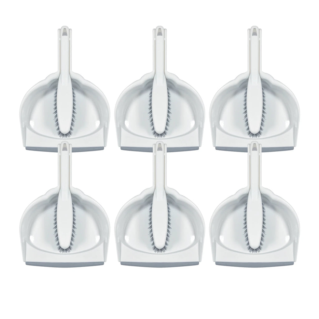 LOLA Clip-On Dust Pan & Brush Set with Dust Catching Rubber Lip - 6 Sets