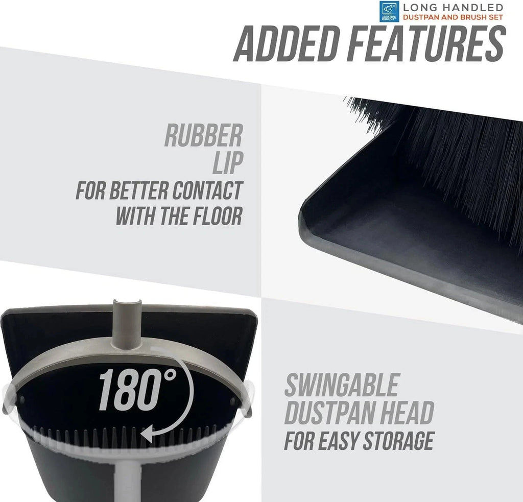 Long Handled Dustpan and Brush Set Strong Metal Handle Dust Pan & Broom Sweeper