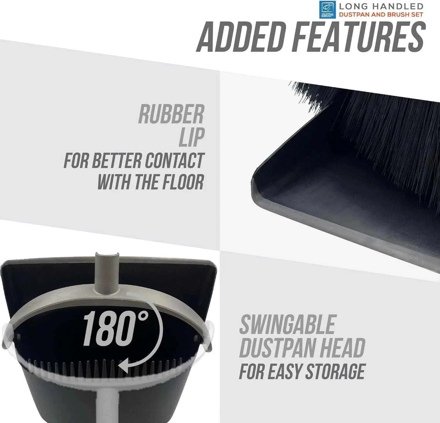 Long Handled Dustpan and Brush Set Strong Metal Handle Dust Pan & Broom Sweeper