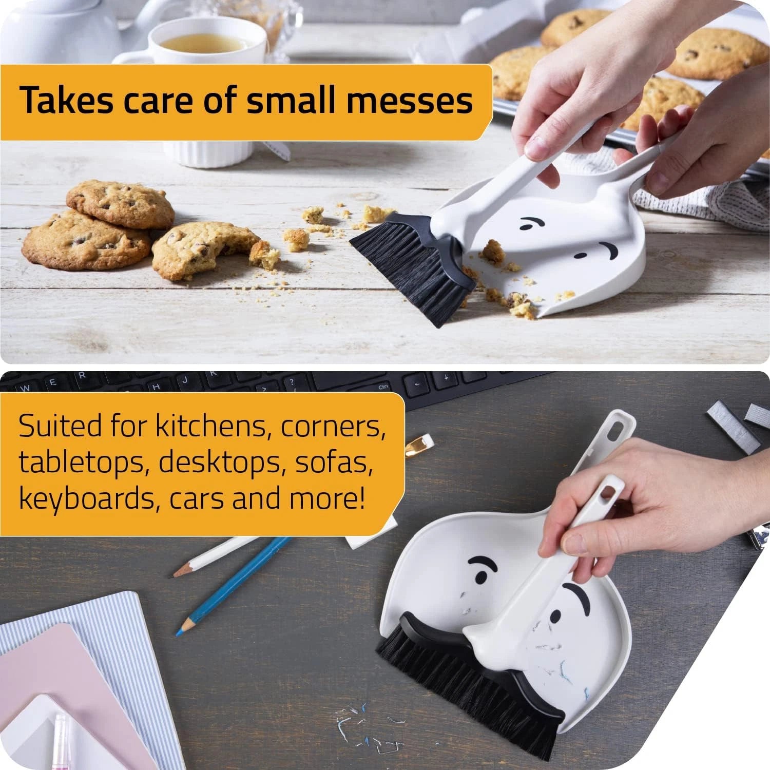 Dustache Small Dustpan and Brush Set, Mini Broom and Dustpan Set, Mustache Desig