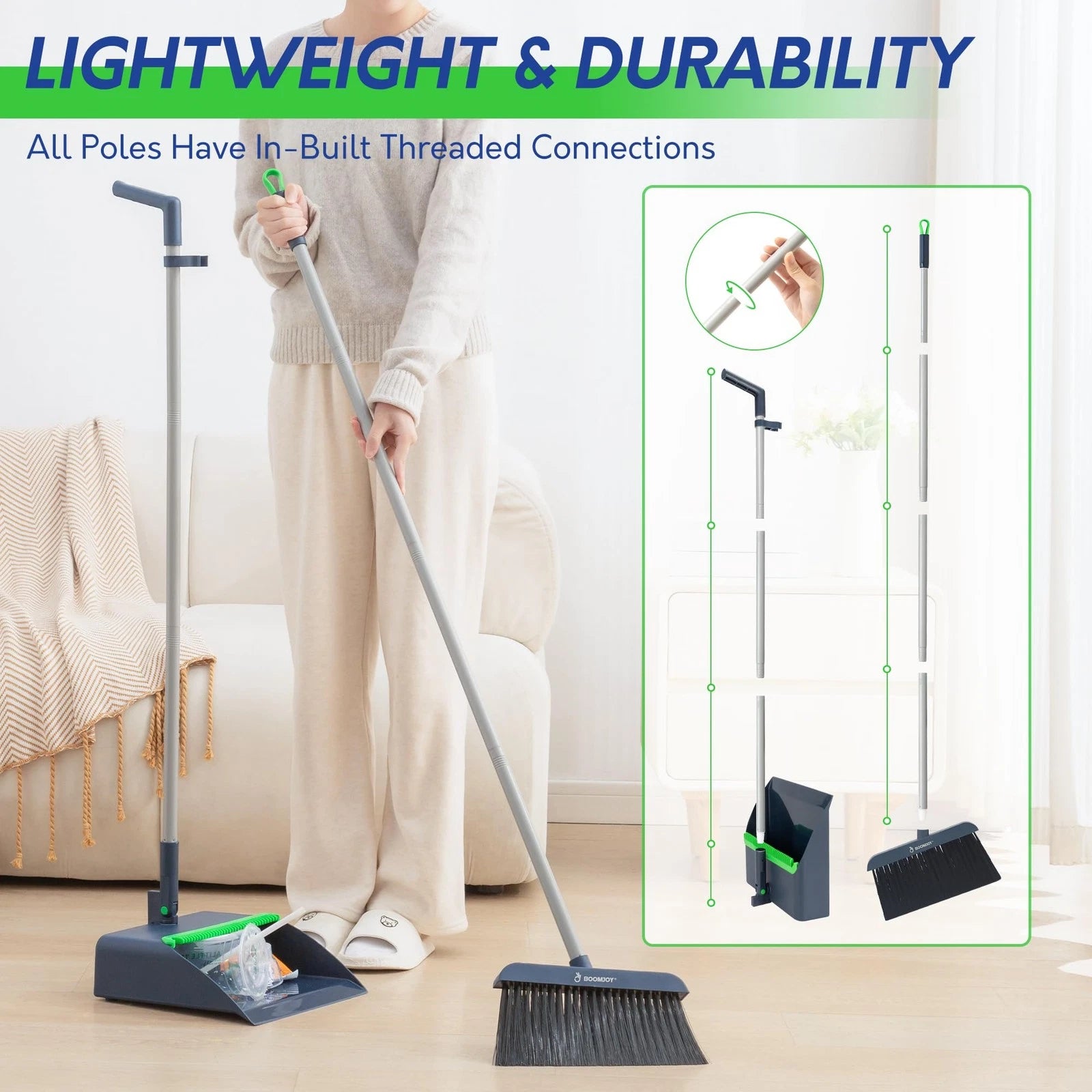 Broom and Dustpan Set with 54'' Adjustable Long Handle, Angled Broom with Dus...