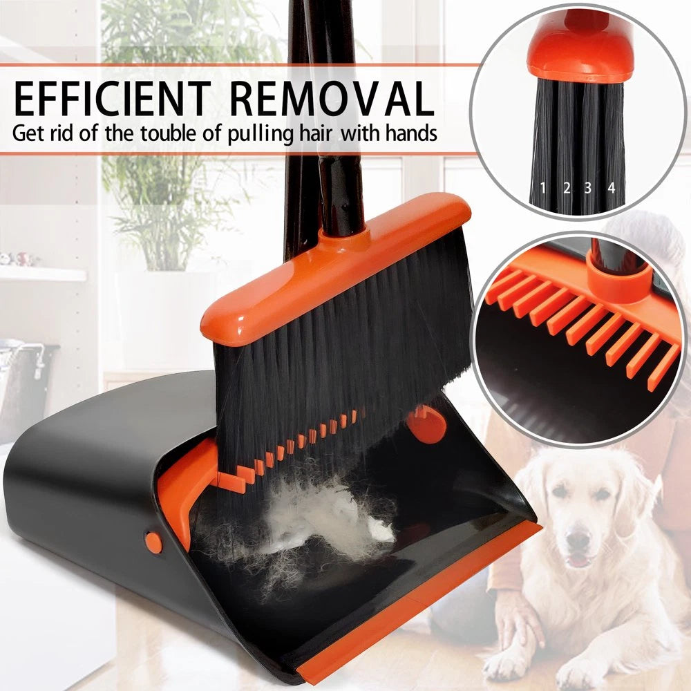 Broom and Dustpan Set for Home, Long Handle Lightweight Broom Set with Comb Teet