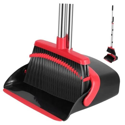 Broom and Dustpan Set, 52-in Long Adjustable Handle Broom Dustpan Combo with