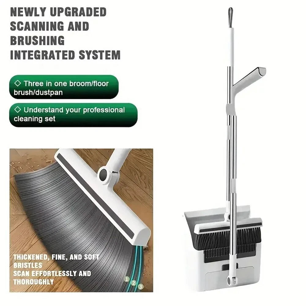 3-In-1 Broom And Dustpan Set 180 Degree Rotatable Broom Dustpan Combo  Gary
