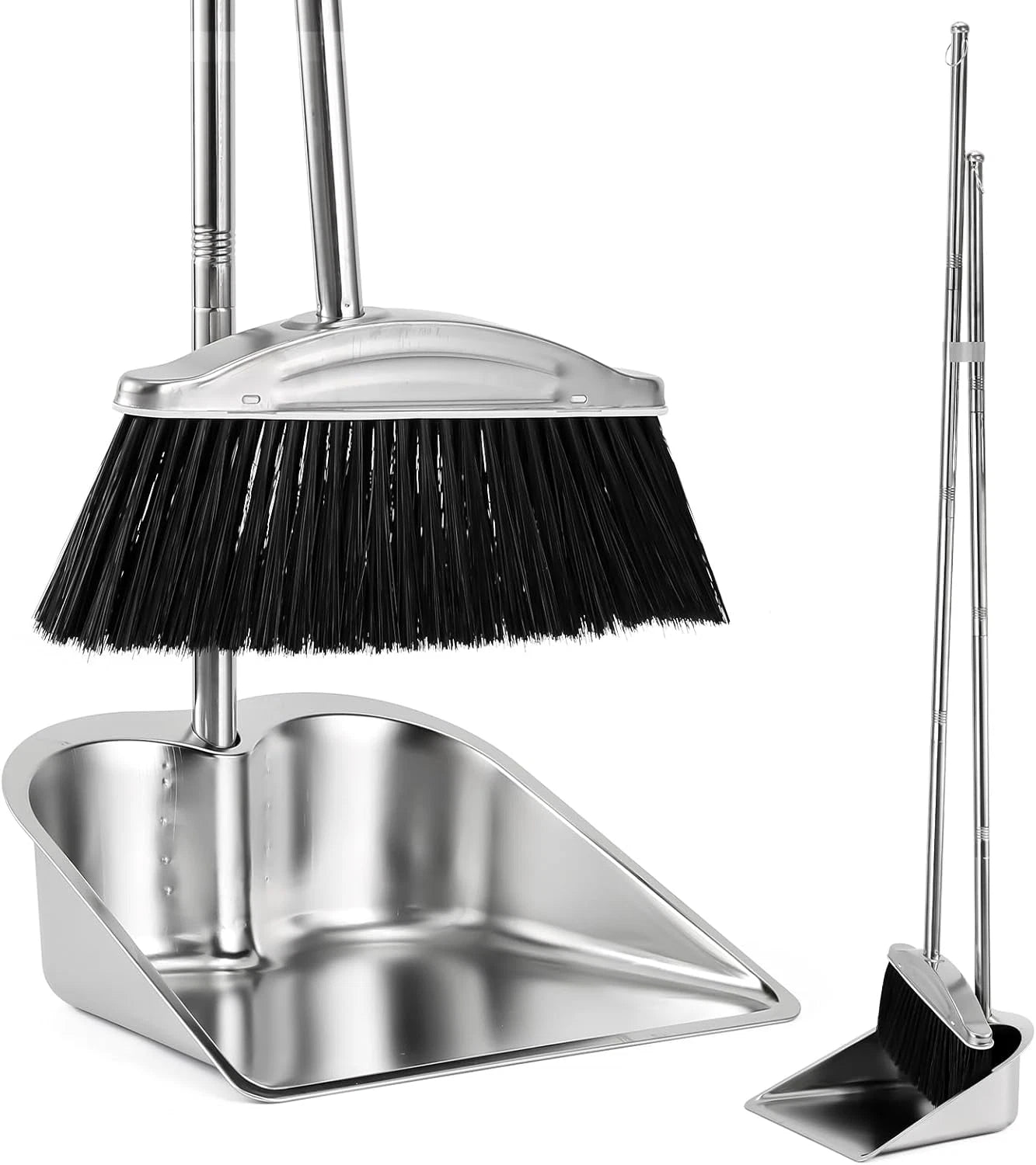 Broom with Dustpan Combo Set, 46" Stainless Steel Broom and Dustpan Set for Home