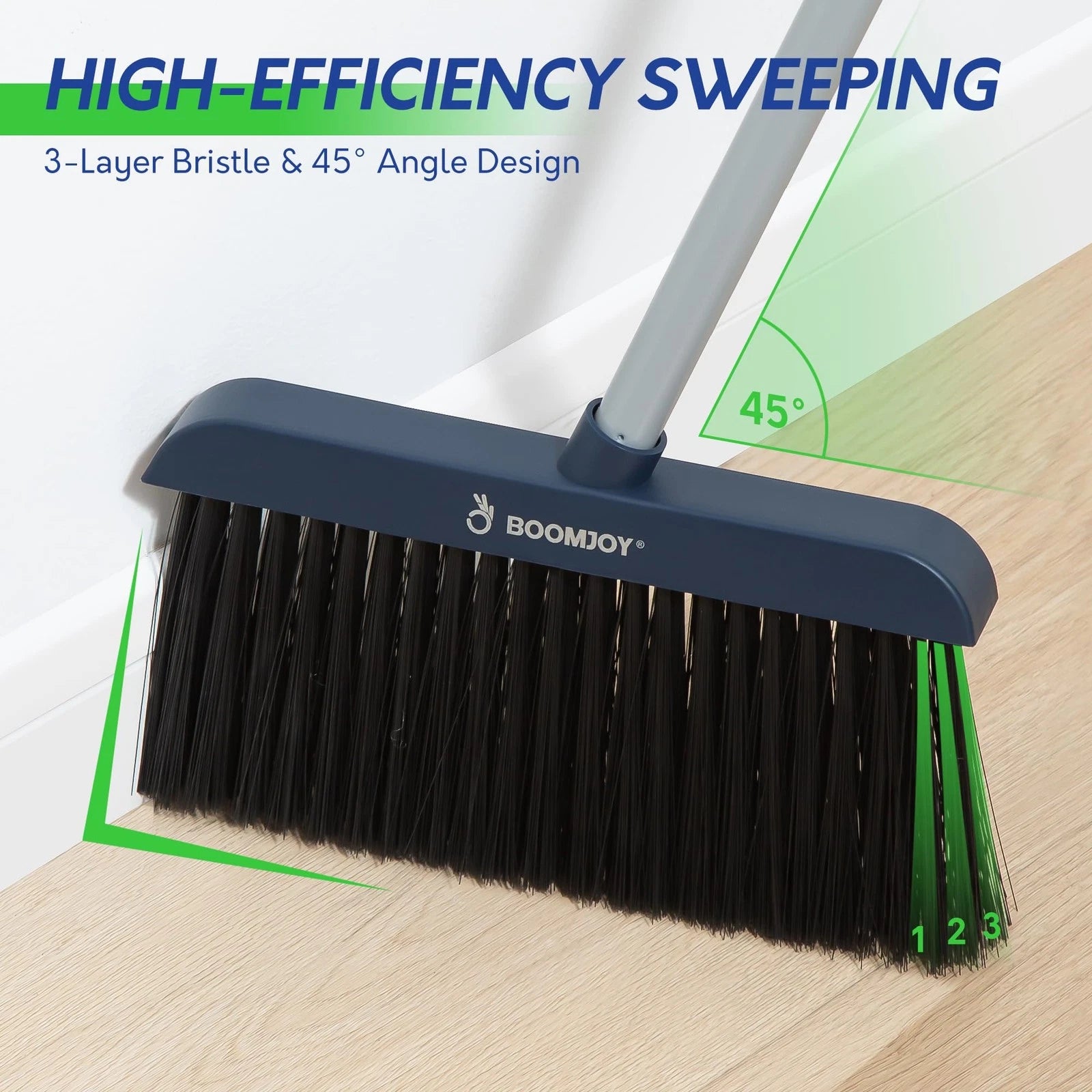 Broom and Dustpan Set with 54'' Adjustable Long Handle, Angled Broom with Dus...