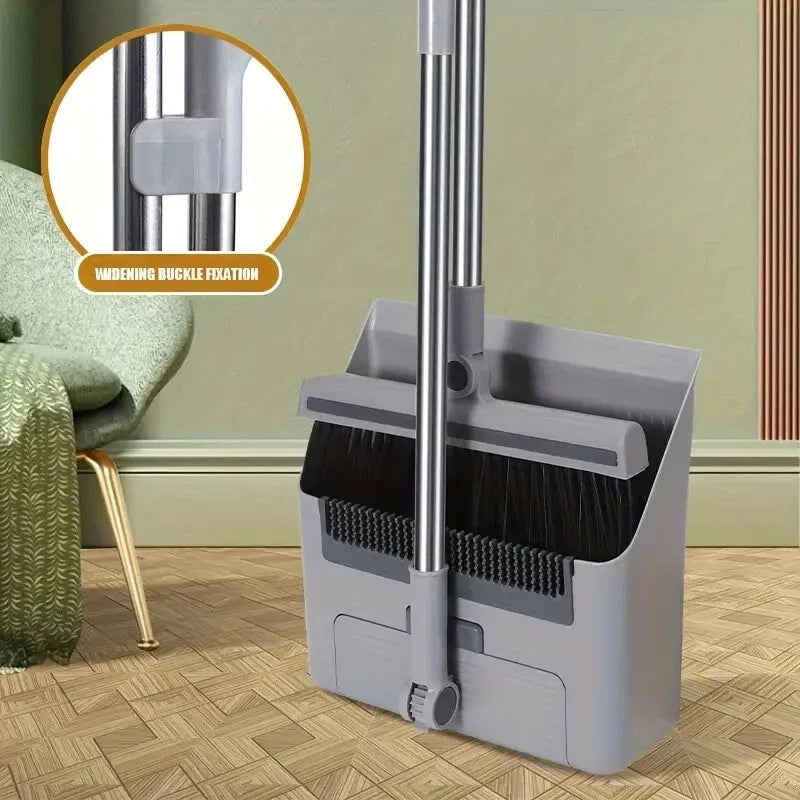 3-In-1 Broom And Dustpan Set 180 Degree Rotatable Broom Dustpan Combo NEW Gray