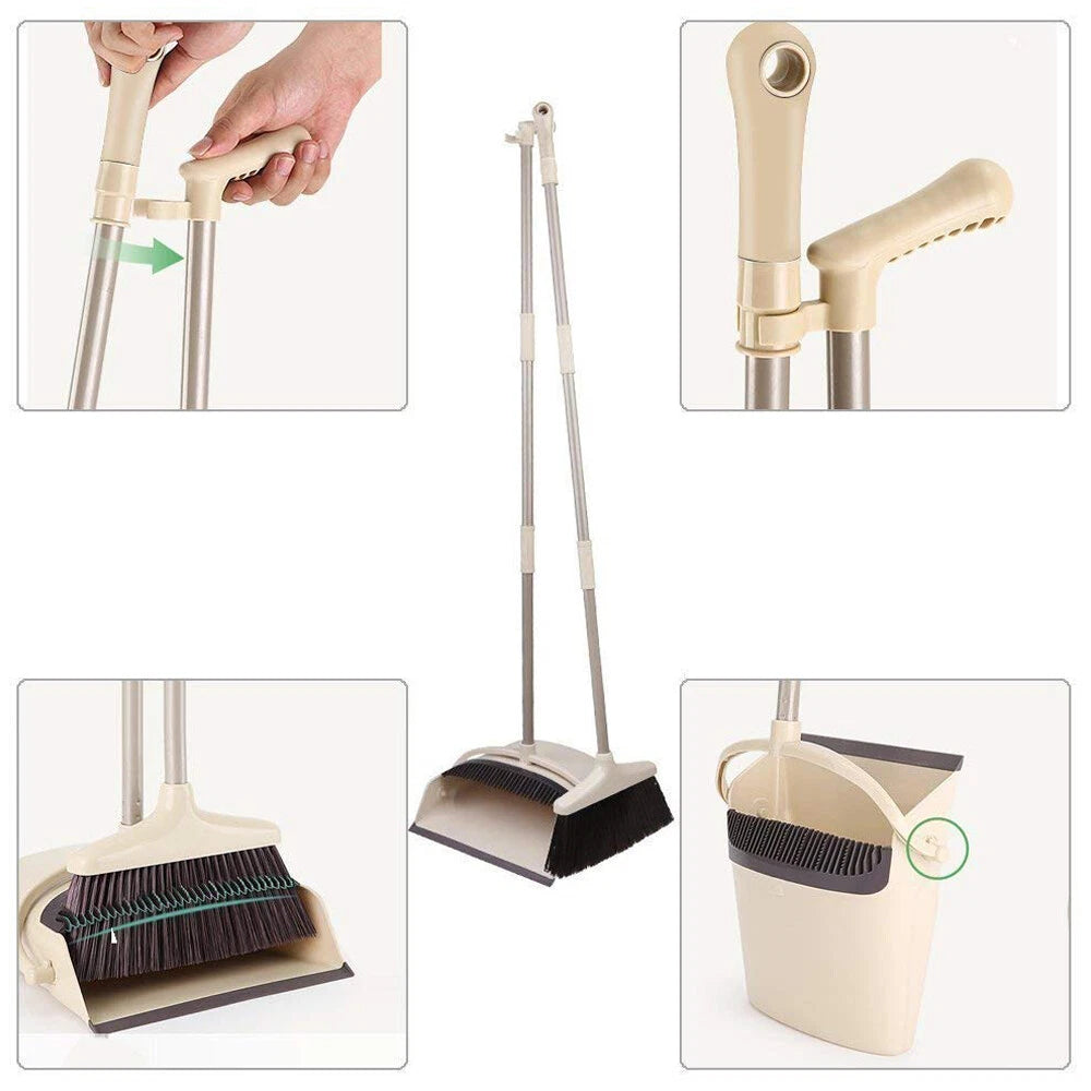 Broom And Dustpan Set Vertical Brush And Dust Pot Combination Upright Cleaning