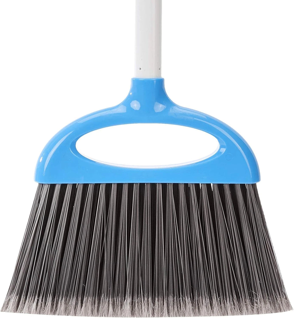 Dustpan Broom Set with Easy Assembly and Long Handle, Blue and White