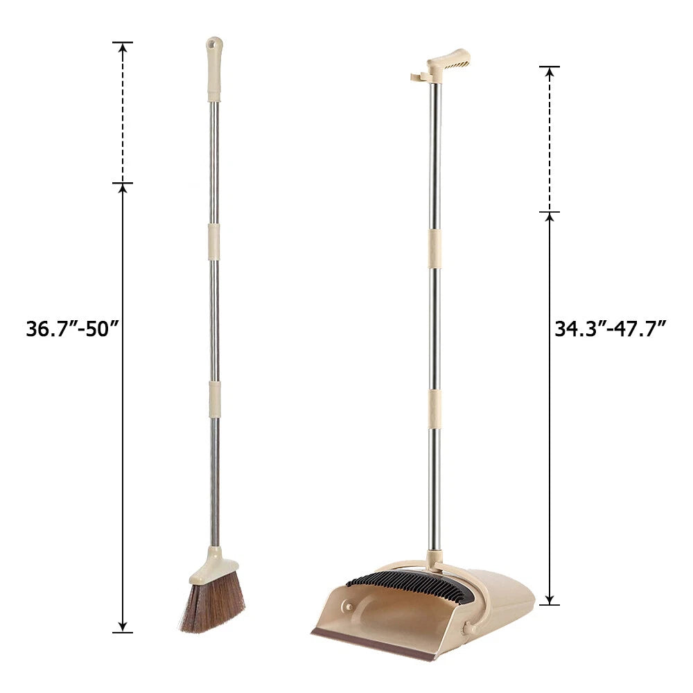 Stand Up Dustpan&Broom Set 50” Long Handle Broom w/ Dust Pan for Indoor Sweeping