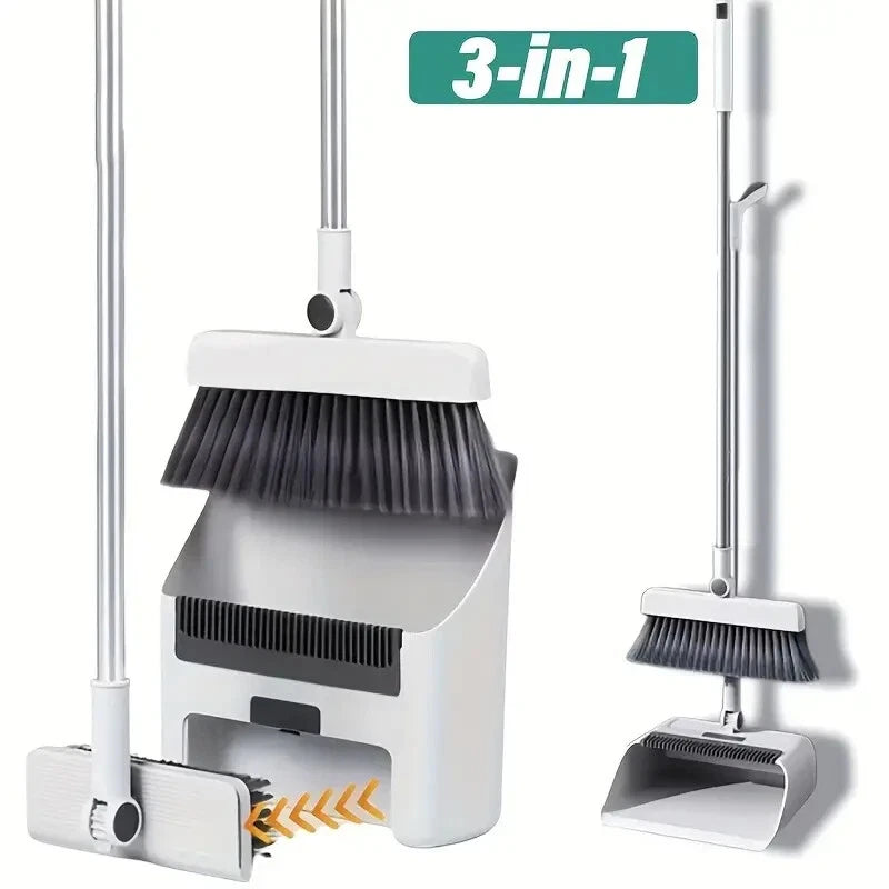 Broom and Dustpan Set Lightweight Upright Lobby Broom and Dust Pan Combo Gray