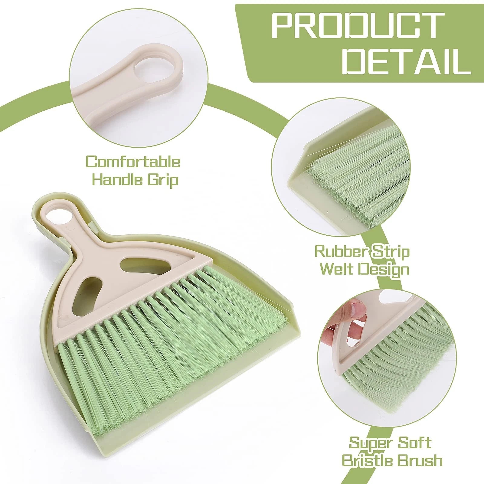 Small Broom and Dustpan Cleaning Set, Mini Whisk Dustpan and Brush (Green)