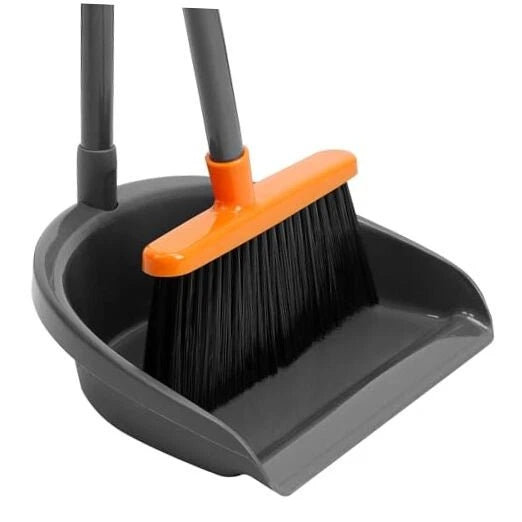 Long Handle Broom with Dustpan Combo Set for Office Home Kitchen Lobby Orange