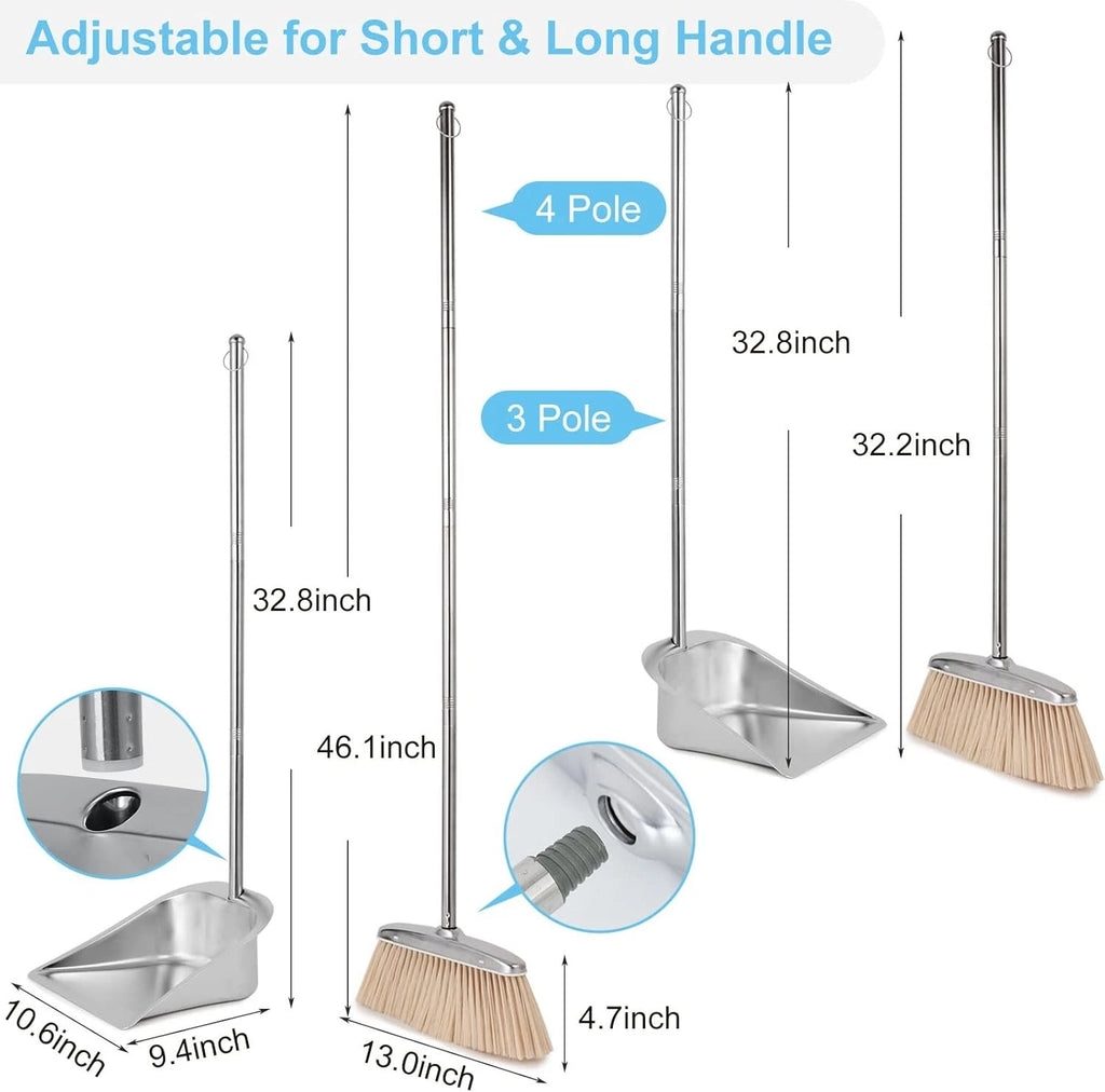Broom and Dustpan Set for Home, Stainless Steel with Long Handle, Duty Dustpan